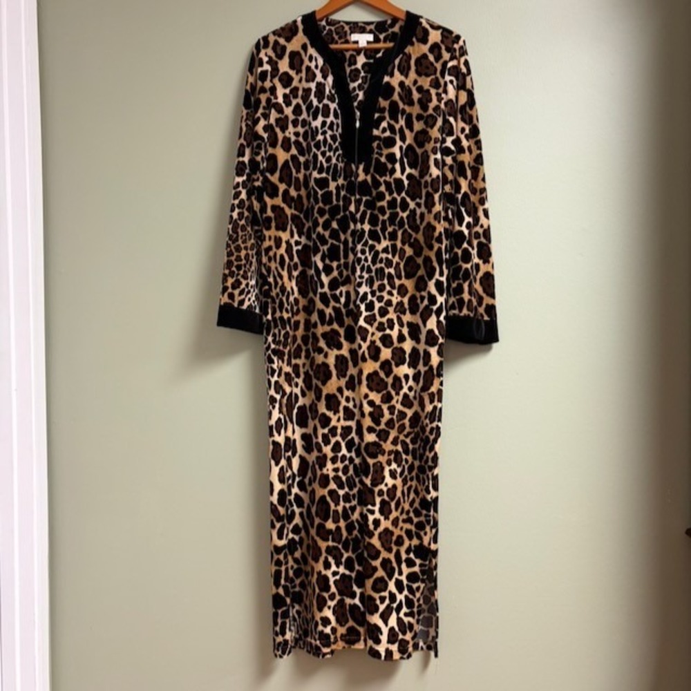Charter Club Intimates Leopard Print Velvet Velour Night Gown Size M Mob Wife‎